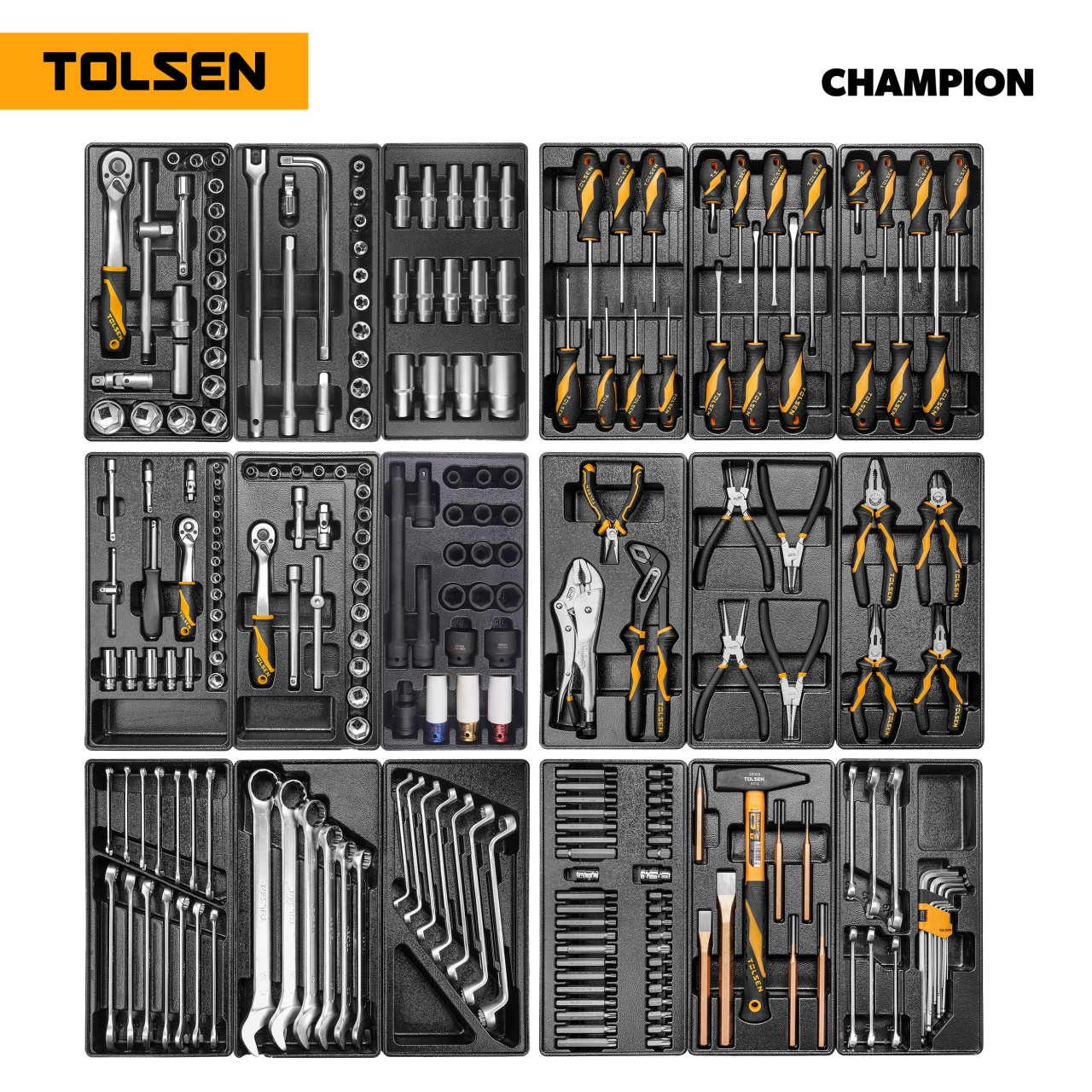 Набор инструментов  "CHAMPION" для тележки, 239 пр. 18 ложементов TOLSEN
